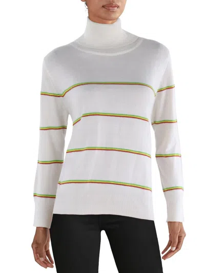 Madeleine Thompson Womens Ribbed Trim Long Sleeve Turtleneck Sweater In White