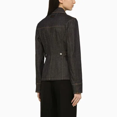 Ferragamo Dark Denim Single Breasted Jacket In Multicolor
