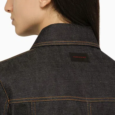 Ferragamo Dark Denim Single Breasted Jacket In Multicolor