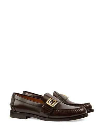 Gucci Black Moccasin Leather Lace-up Shoes For Men In Black