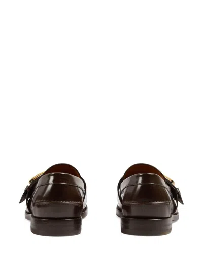 Gucci Black Moccasin Leather Lace-up Shoes For Men In Black