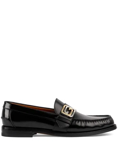 Gucci Black Moccasin Leather Lace-up Shoes For Men In Black