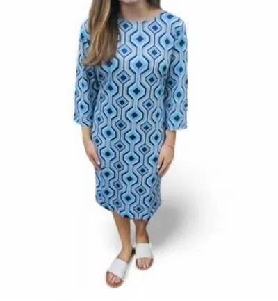 Erma’s Closet Geo Print Dress In Blue/khaki In Multi