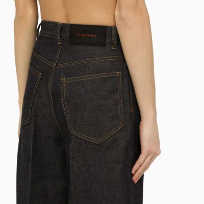 Ferragamo Wide Dark Denim Jeans In Multicolor