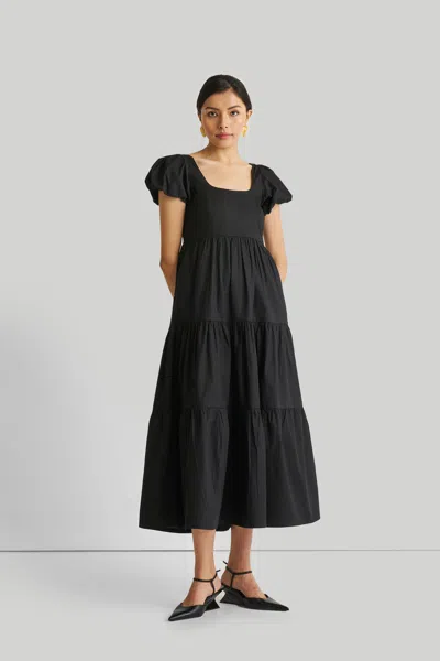 Reistor Puff Sleeve Tiered Maxi Dress In Black
