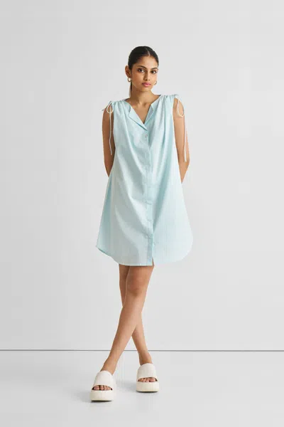 Reistor Shirt Dress With Shoulder Tie Details In Summer Blue