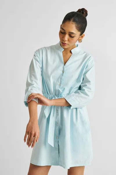 Reistor Short Tie Waist Dress In Summer Blue