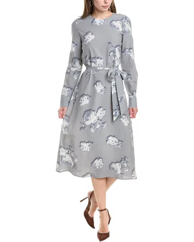 St John Rose Print Silk-blend Midi Dress In Grey