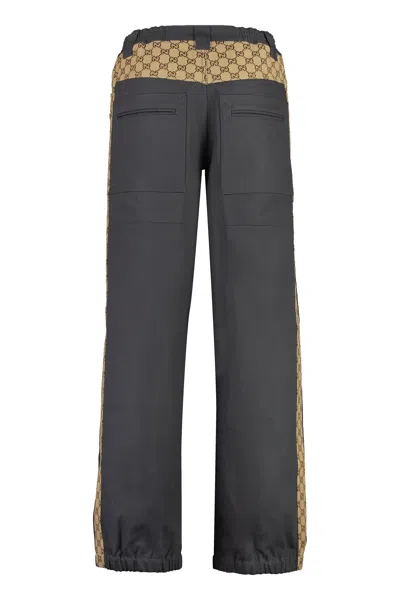 Gucci Wide Leg Trousers With Interlocking Gg Jacquard In Grey