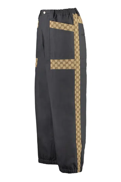 Gucci Wide Leg Trousers With Interlocking Gg Jacquard In Grey
