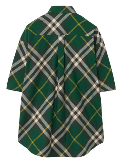 Shop Burberry Oversized Short-sleeve Cotton Shirt In Green