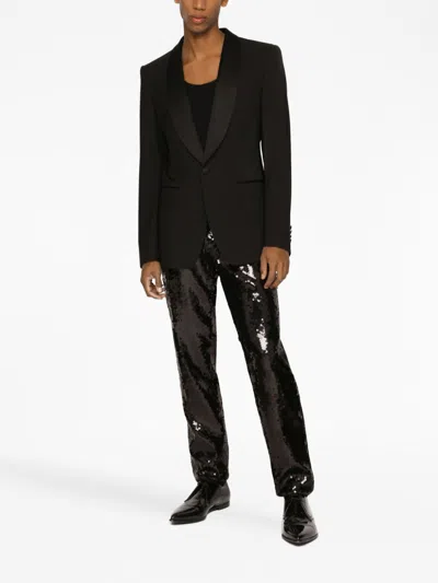 Dolce & Gabbana Single-breasted Stretch Wool Sicilia-fit Tuxedo Jacket In Black