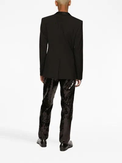 Dolce & Gabbana Single-breasted Stretch Wool Sicilia-fit Tuxedo Jacket In Black