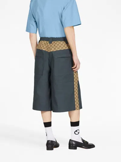 Gucci Cotton Canvas Bermuda Short With Gg Inserts In Grey