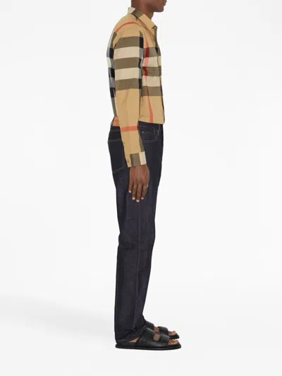 Shop Burberry Oversized Long Sleeve Check Motif Shirt In Beige