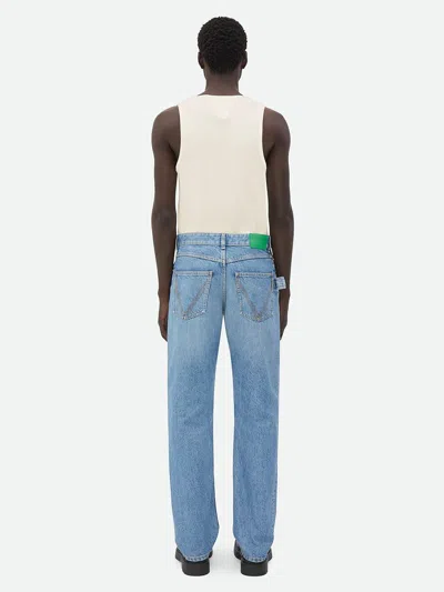 Bottega Veneta Straight Leg Denim Trousers Green Patch In Blue