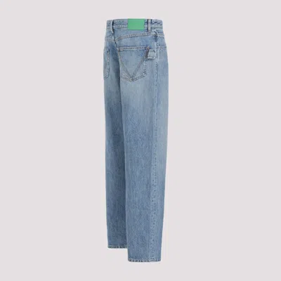 Bottega Veneta Straight Leg Denim Trousers Green Patch In Blue