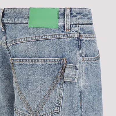 Bottega Veneta Straight Leg Denim Trousers Green Patch In Blue