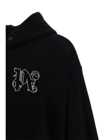 Palm Angels Stylish Black Embroidered Cotton Hoodie For Men In Black