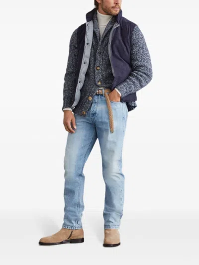 Brunello Cucinelli V-necked Cardigan Wool Shawl Lapels In Navy