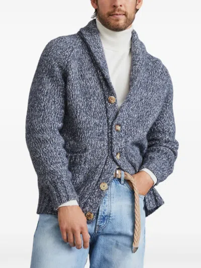 Brunello Cucinelli V-necked Cardigan Wool Shawl Lapels In Navy