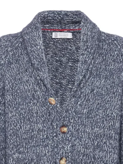 Brunello Cucinelli V-necked Cardigan Wool Shawl Lapels In Navy