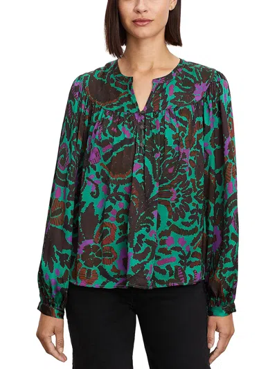 Velvet By Graham & Spencer Reeve Peasant Blouse In Multi In Green