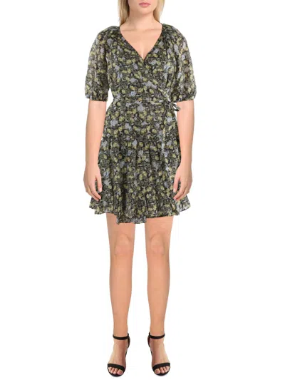 CURRENT AIR WOMENS FLORAL PRINT MINI WRAP DRESS 