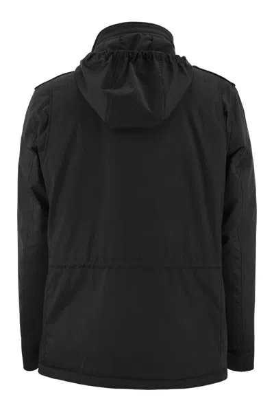Herno Navy Linen Jacket With Classic Collar And Buttoned Cuffs In Black