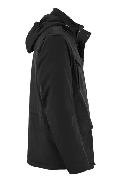 Herno Navy Linen Jacket With Classic Collar And Buttoned Cuffs In Black