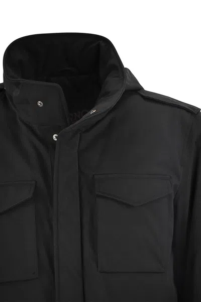 Herno Navy Linen Jacket With Classic Collar And Buttoned Cuffs In Black