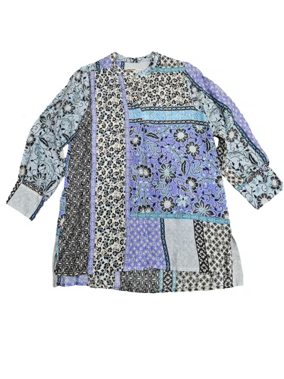 Johnny Was Women Workshop Casablanca Ramie Tunic Top Blouse In Black & Blue In Multi
