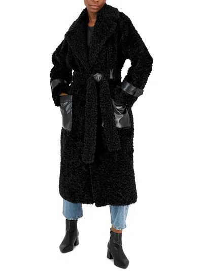 Hugo Boss Womens Faux Shearling Long Coat In Black