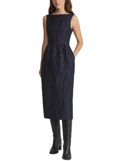 Lafayette 148 Flora Bloom Cloqué Jacquard Cotton-silk Midi Dress In Blue