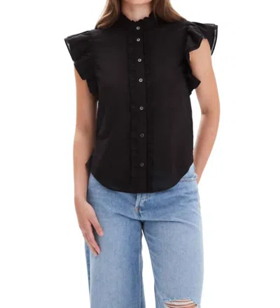 Chrldr Bridget Ruffle Button Down Shirt In Black In Black