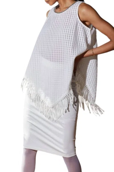 Reveuse Silver Trim Fringe Top In White In White