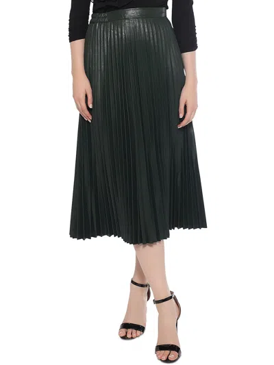 Gracia Womens Faux Leather Long Pleated Skirt In Green