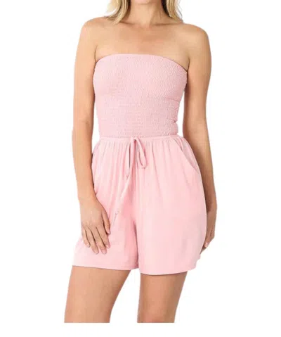 Zenana Smocked Shorts Romper In Dusty Pink In Pink