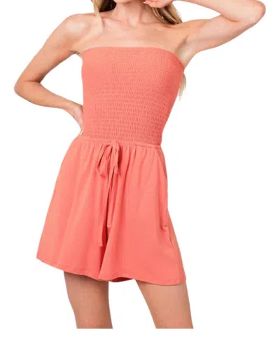 Zenana Smocked Shorts Romper In Coral In Pink