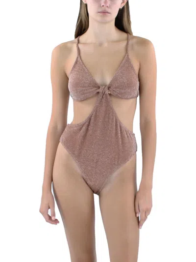 COTTON ON WOMENS METALLIC CUT-OUT ONE-PIECE SWIMSUIT 