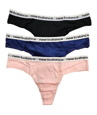 NEW BALANCE WOMEN'S 3-PACK PERFORMANCE UNDERWEAR EVERSOFT THONG IN BLACK/BLUE/PEACH SODA 