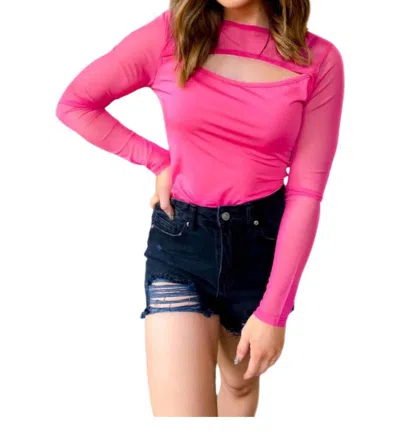 With Love Mesh Peek-a-boo Bodysuit In Hot Pink In Pink