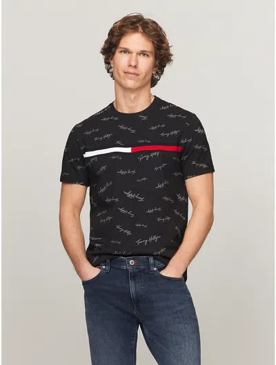 Shop Tommy Hilfiger Men's Signature Flag Stripe Logo T-shirt In Black