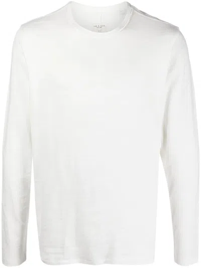 Rag & Bone Men's White Knit Long Sleeve Cotton T-shirt Pullover In White