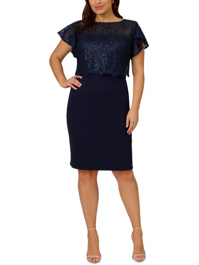 ADRIANNA PAPELL PLUS WOMENS SEQUINED SHORT SHEATH DRESS 