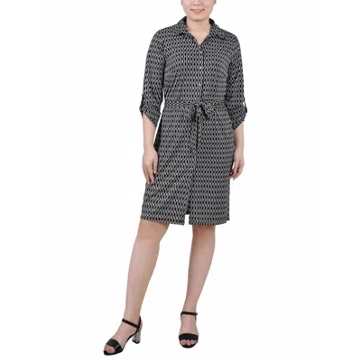 Ny Collection Petites Womens Printed Above Knee Shirtdress In Multi