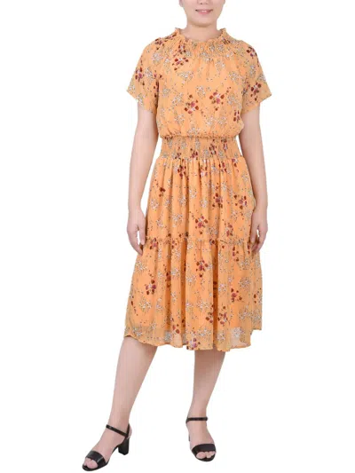 Ny Collection Petite Short Sleeve Smocked Waist Dress In Multi