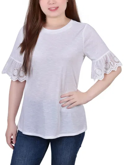 Ny Collection Petite Short Bell Sleeve Slubbed Top In White