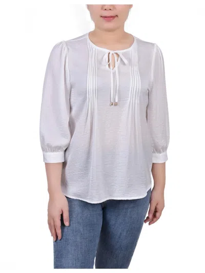 Ny Collection Petites Womens Pleated Front V-neck Blouse In Multi