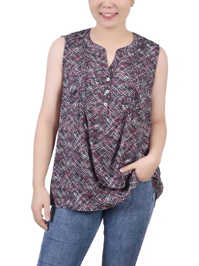 Ny Collection Petites Womens Printed Pintucked Blouse In Multi